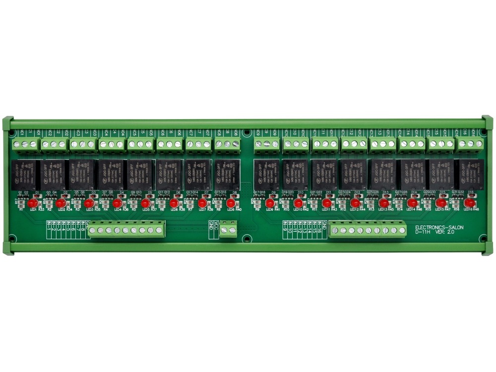 ELECTRONICS-SALON DIN Rail Mount 16 SPDT 10Amp Power Relay Interface Module, DC 5V Version.