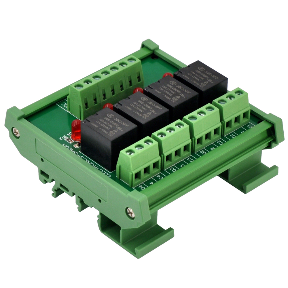 ELECTRONICS-SALON DIN Rail Mount 4 SPDT 10Amp Power Relay Interface Module, DC 5V Version.