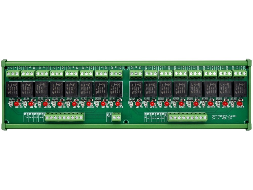 ELECTRONICS-SALON DIN Rail Mount 16 SPDT 10Amp Power Relay Interface Module, DC 24V Version.