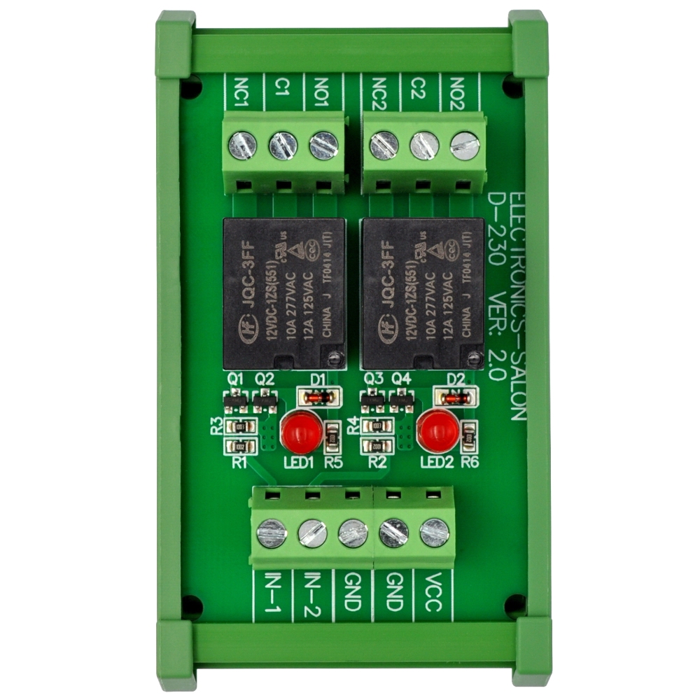 ELECTRONICS-SALON DIN Rail Mount 2 SPDT 10Amp Power Relay Interface Module, DC 12V Version.