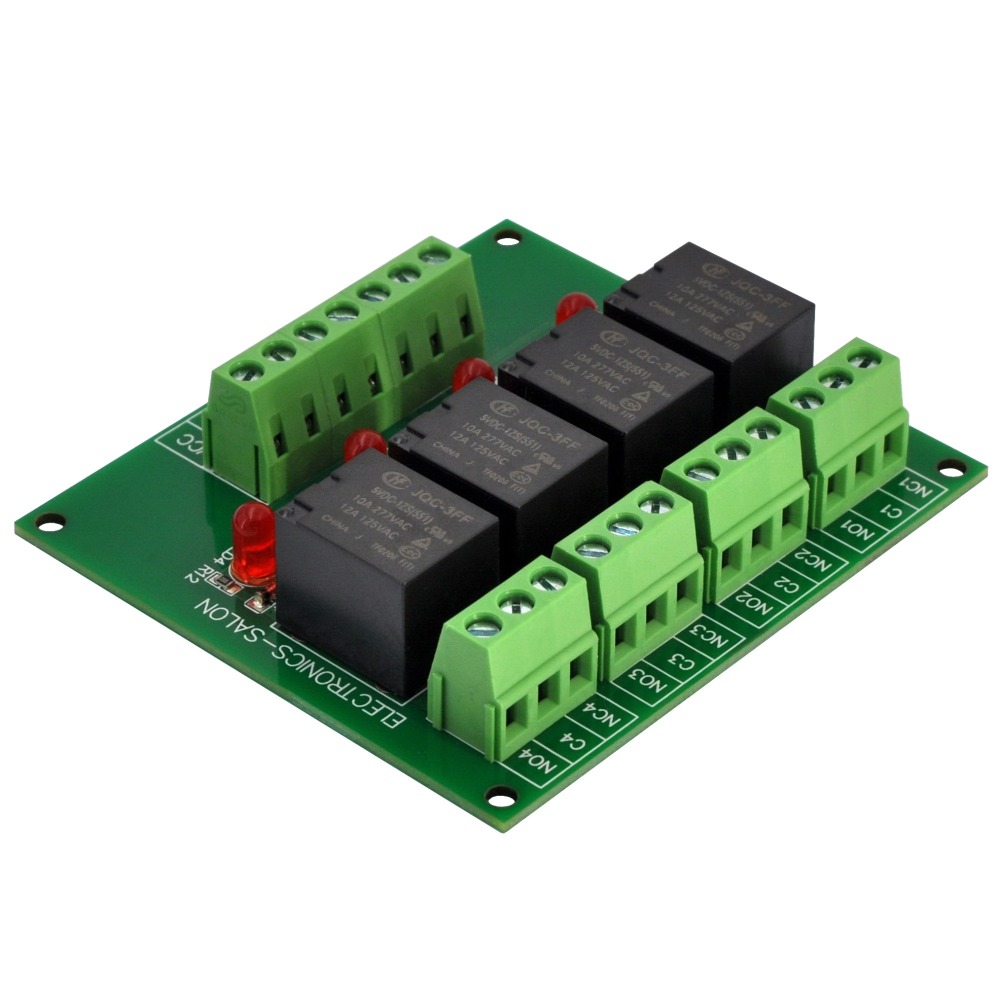 ELECTRONICS-SALON 4 SPDT 10Amp Power Relay Module, DC 5V Version.