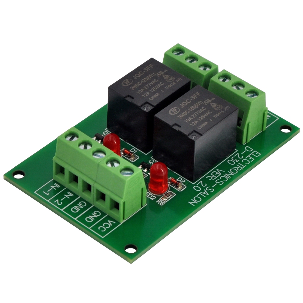 ELECTRONICS-SALON 2 SPDT 10Amp Power Relay Module, DC 24V Version.