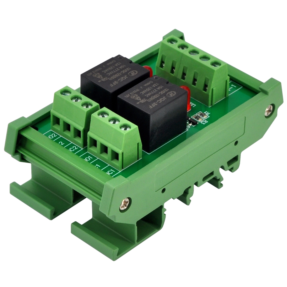 ELECTRONICS-SALON DIN Rail Mount 2 SPDT 10Amp Power Relay Interface Module, DC 12V Version.
