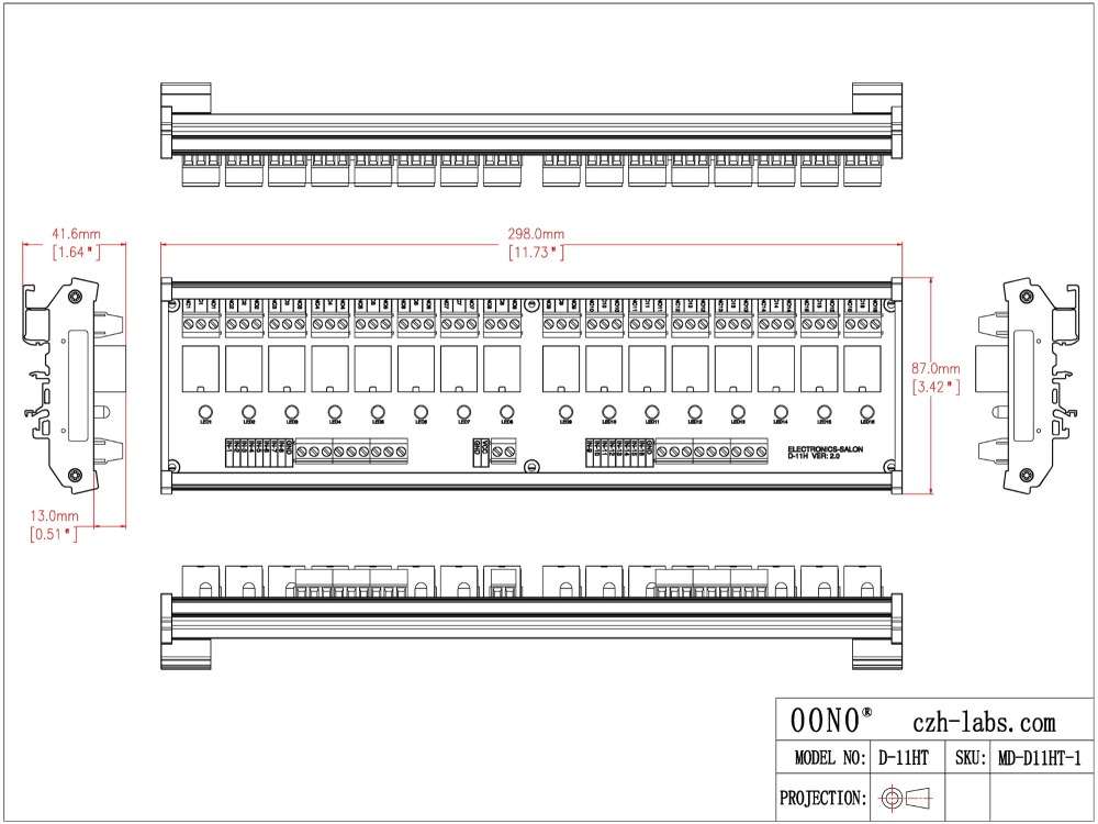 ELECTRONICS-SALON DIN Rail Mount 16 SPDT 10Amp Power Relay Interface Module, DC 5V Version.