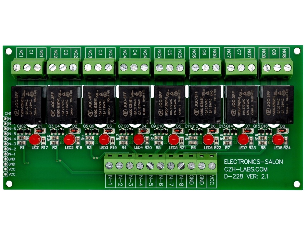 ELECTRONICS-SALON 8 Channel 10Amp SPDT Power Relay Module Board (Operating Voltage: DC 12V)
