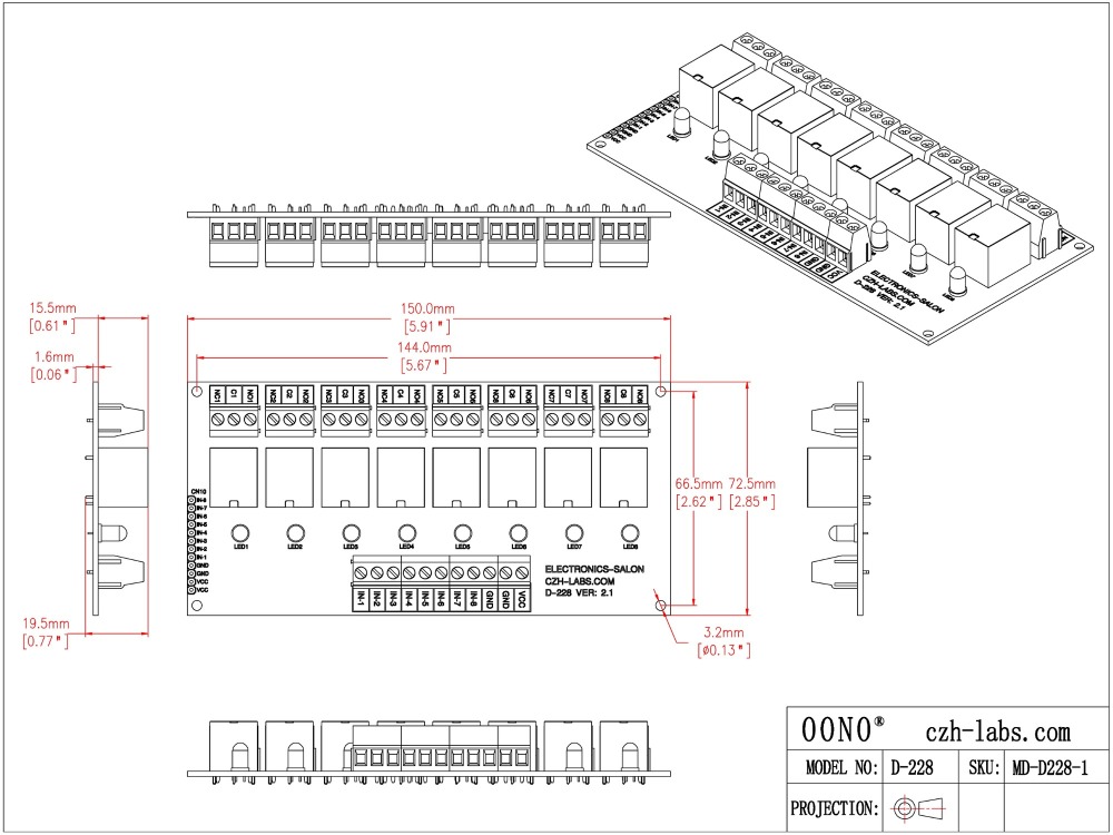 ELECTRONICS-SALON 8 Channel 10Amp SPDT Power Relay Module Board (Operating Voltage: DC 12V)