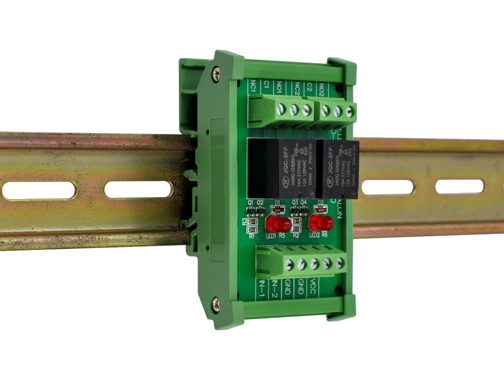 ELECTRONICS-SALON DIN Rail Mount 2 SPDT 10Amp Power Relay Interface Module, DC 24V Version.