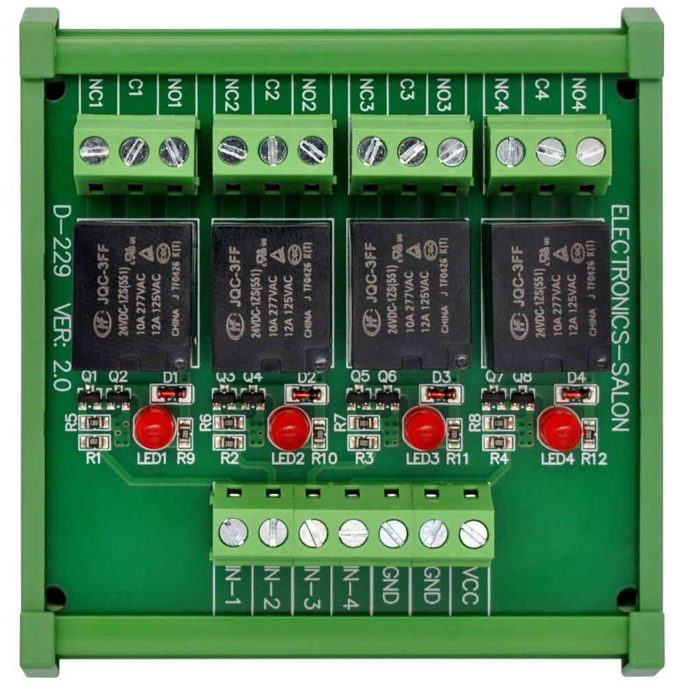 ELECTRONICS-SALON DIN Rail Mount 4 SPDT 10Amp Power Relay Interface Module, DC 24V Version.