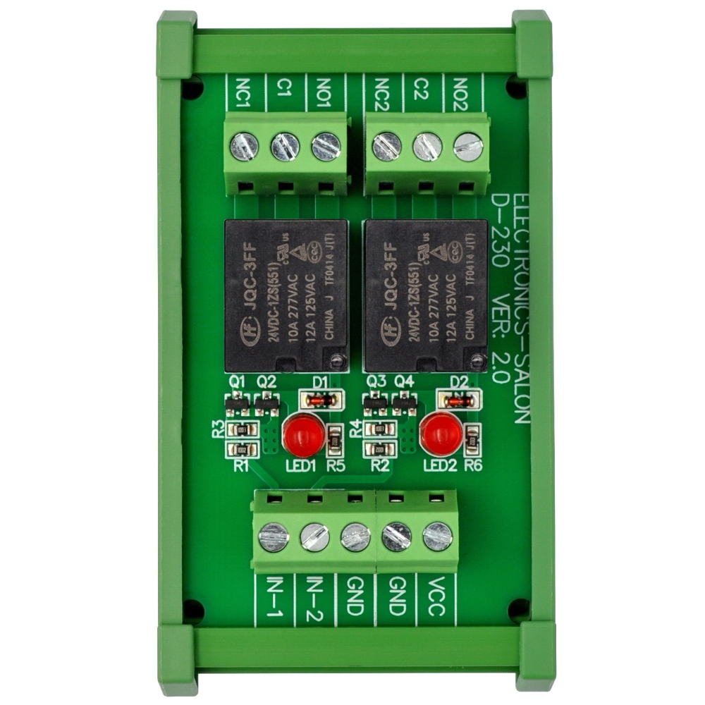 ELECTRONICS-SALON DIN Rail Mount 2 SPDT 10Amp Power Relay Interface Module, DC 24V Version.