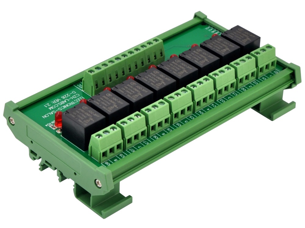 ELECTRONICS-SALON DIN Rail Mount 8 SPDT Power Relay Interface Module, 10A Relay, 24V Coil.