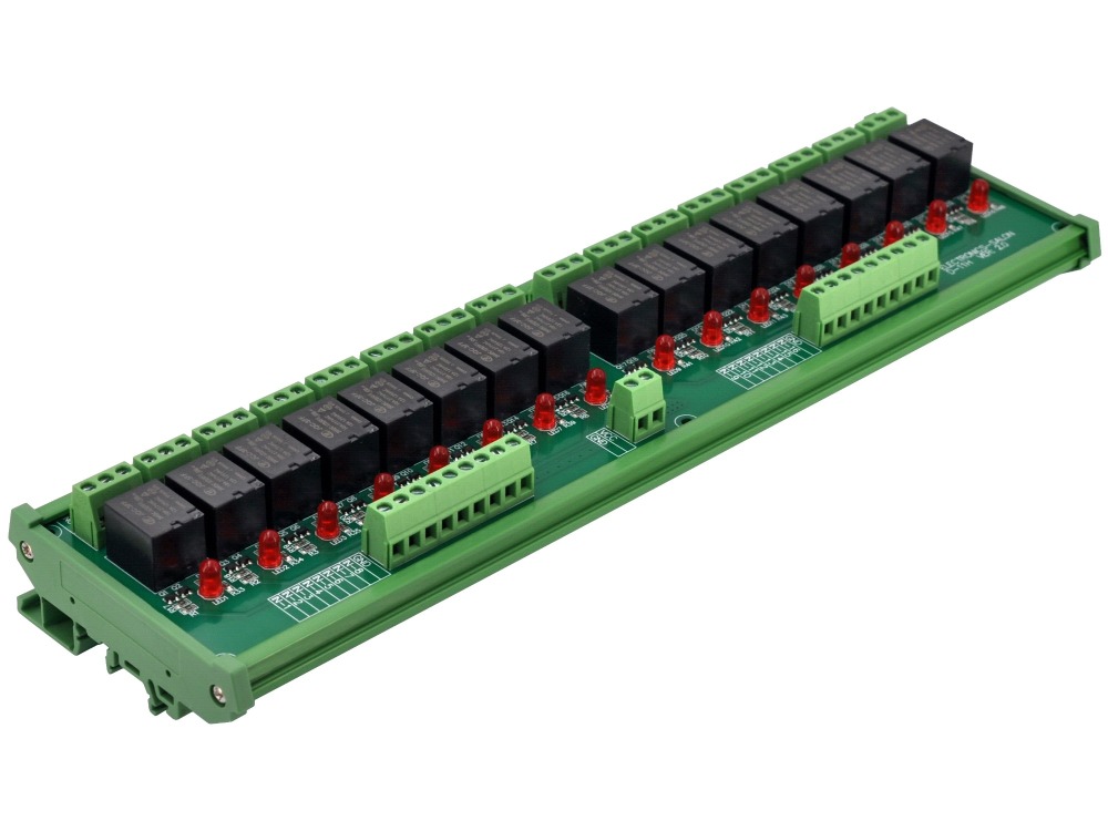 ELECTRONICS-SALON DIN Rail Mount 16 SPDT 10Amp Power Relay Interface Module, DC 24V Version.