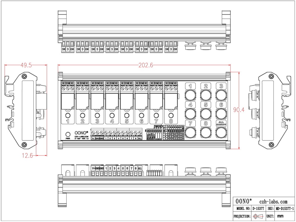 DIN Rail Mounting 8-Channel Multifunctional Bistable Relay Module