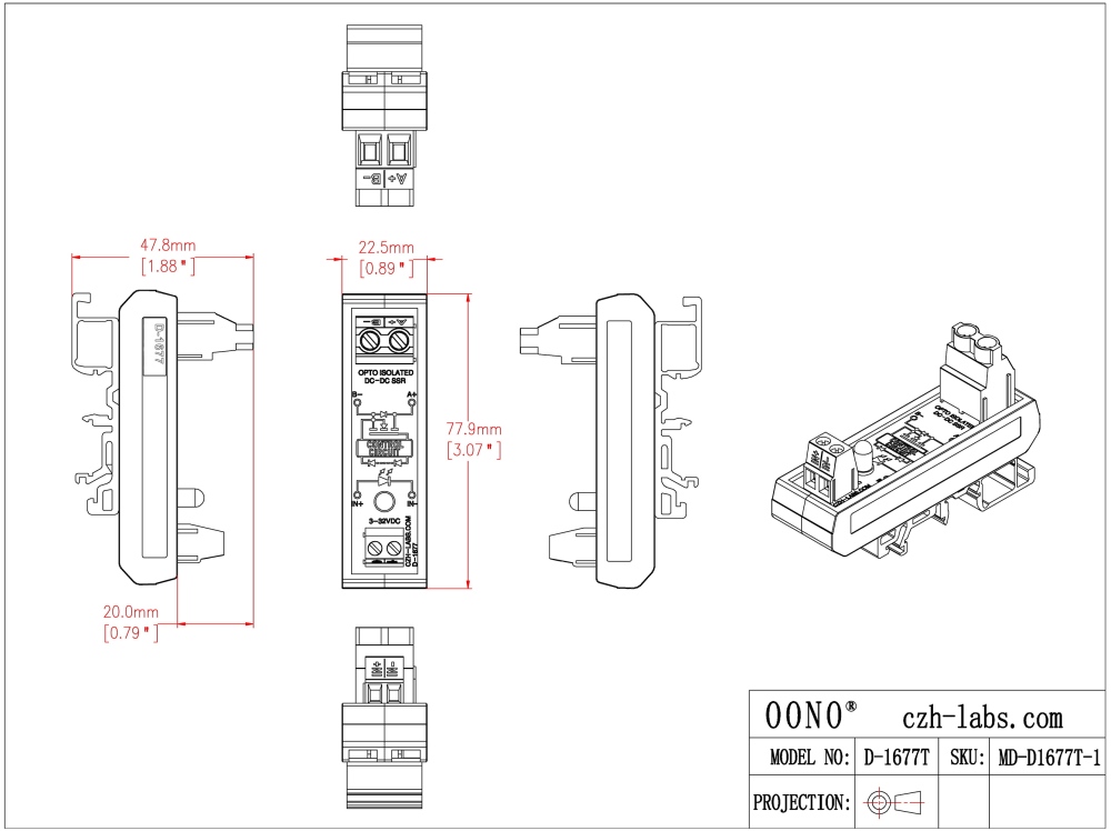 DC-DC 25Amp 60V Isolated SSR Module, DIN Rail Mount Solid State Relay