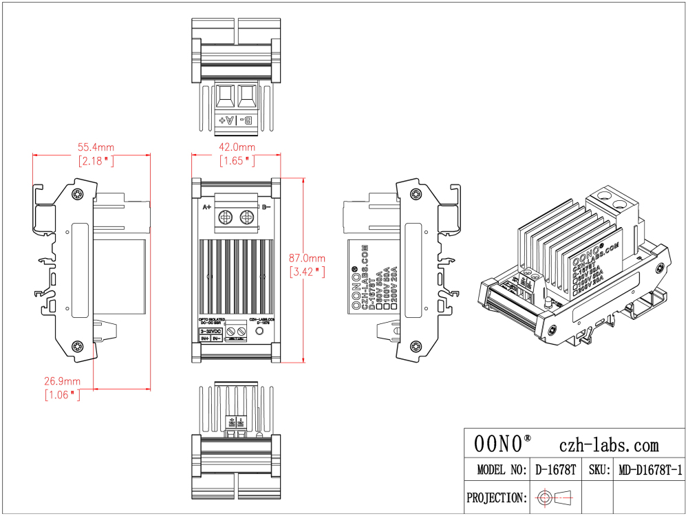 DC-DC 25Amp 200V Isolated SSR Module, DIN Rail Mount Solid State Relay
