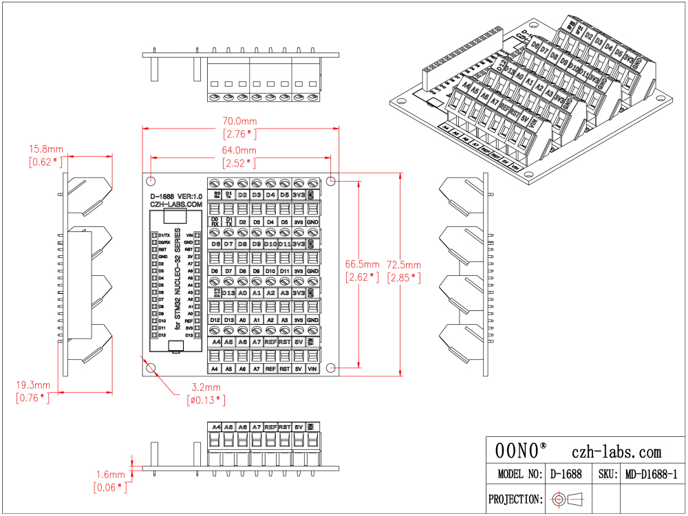 Screw Terminal Block Breakout Board Module for STM32 Nucleo-32