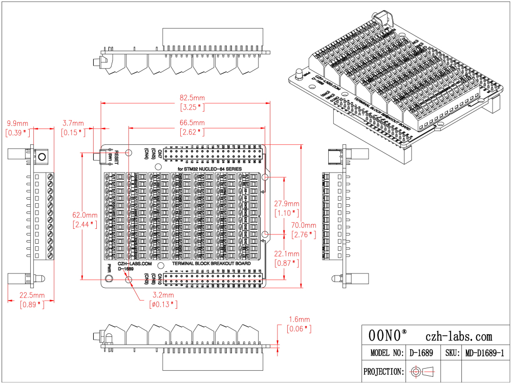 Bottom-mount Screw Terminal Block Breakout Board Module for STM32 Nucleo-64