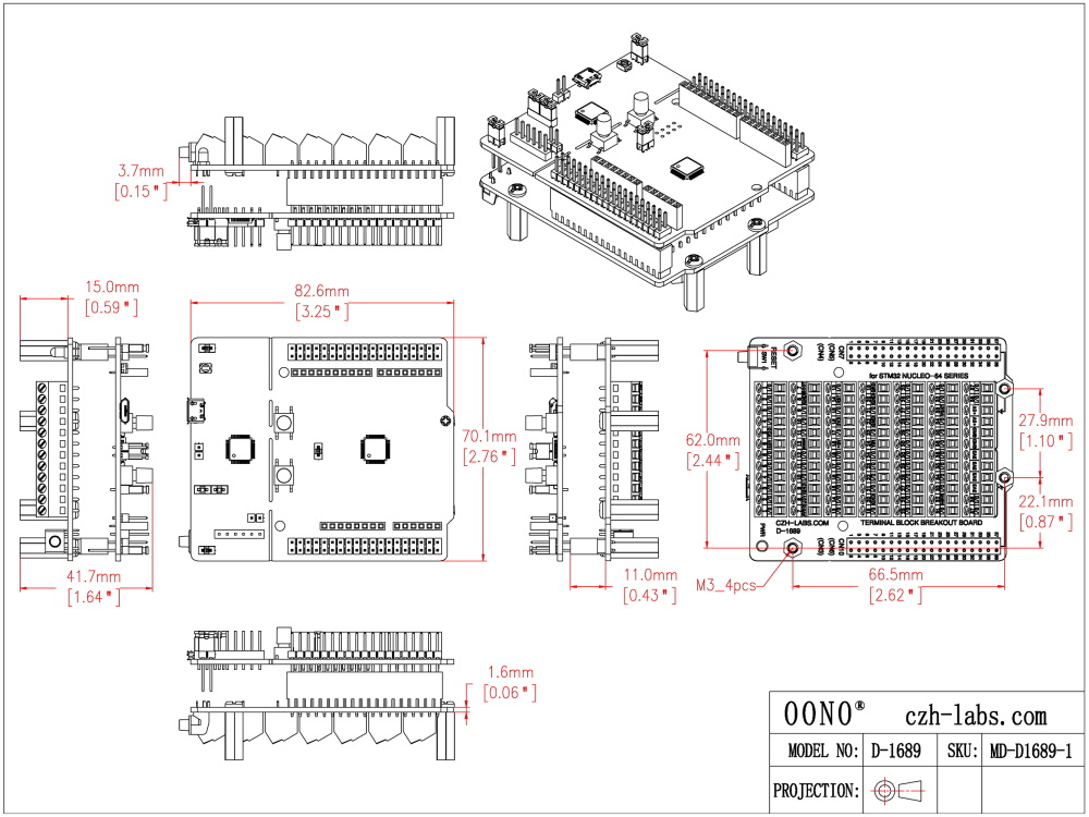 Bottom-mount Screw Terminal Block Breakout Board Module for STM32 Nucleo-64