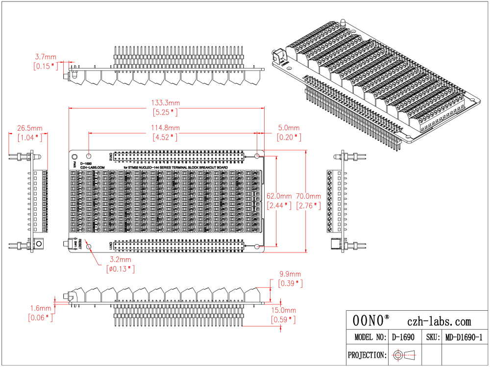 Top-mount Screw Terminal Block Breakout Board Module for STM32 Nucleo-144