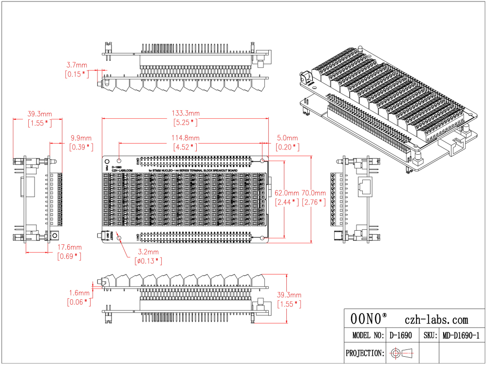 Top-mount Screw Terminal Block Breakout Board Module for STM32 Nucleo-144