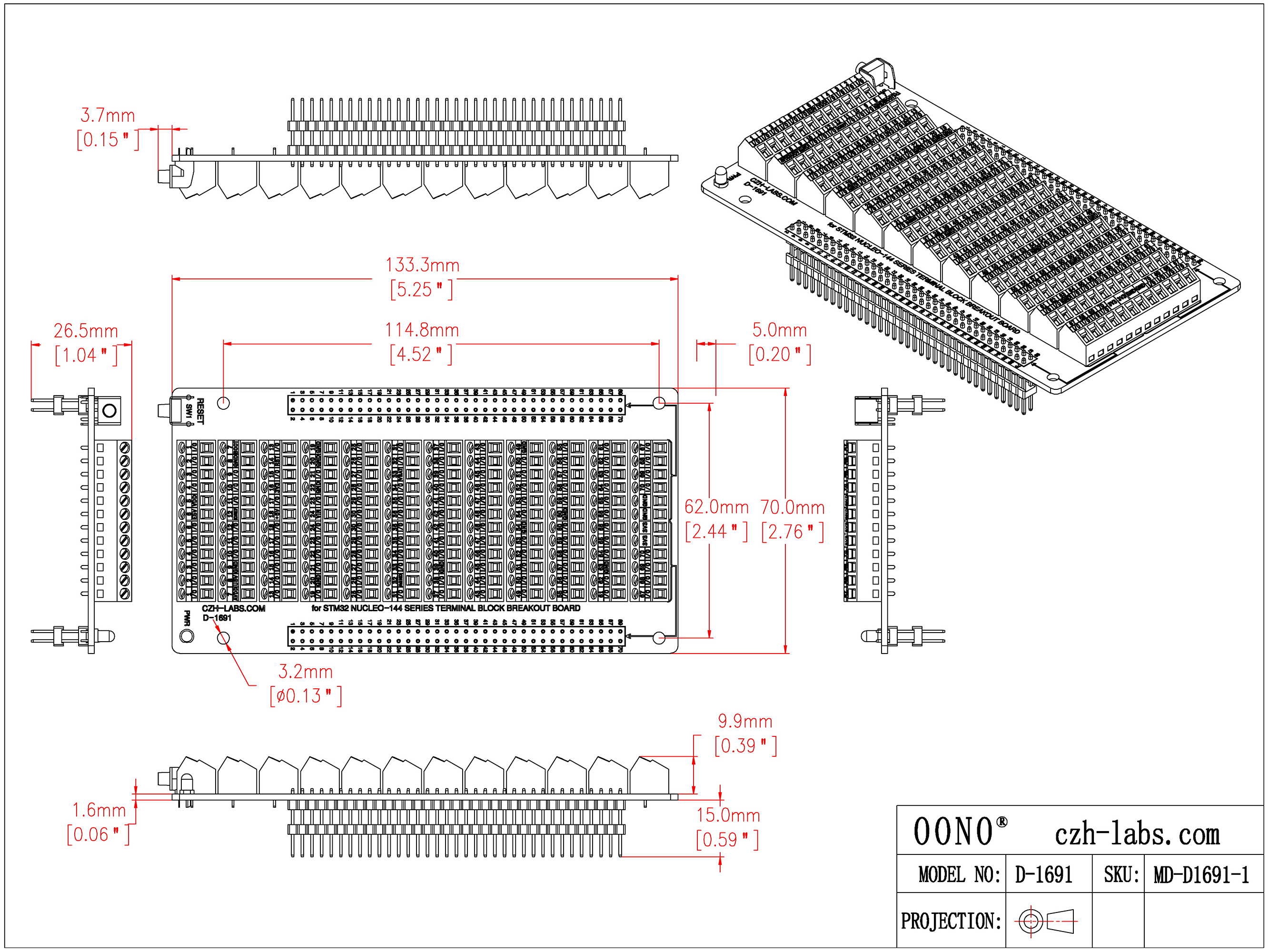 Bottom-mount Screw Terminal Block Breakout Board Module for STM32