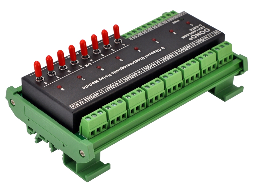 DC5V 8 Channel SPDT 10 Amp Power Relay Module, DIN Rail Mount, with Direct Control Switches