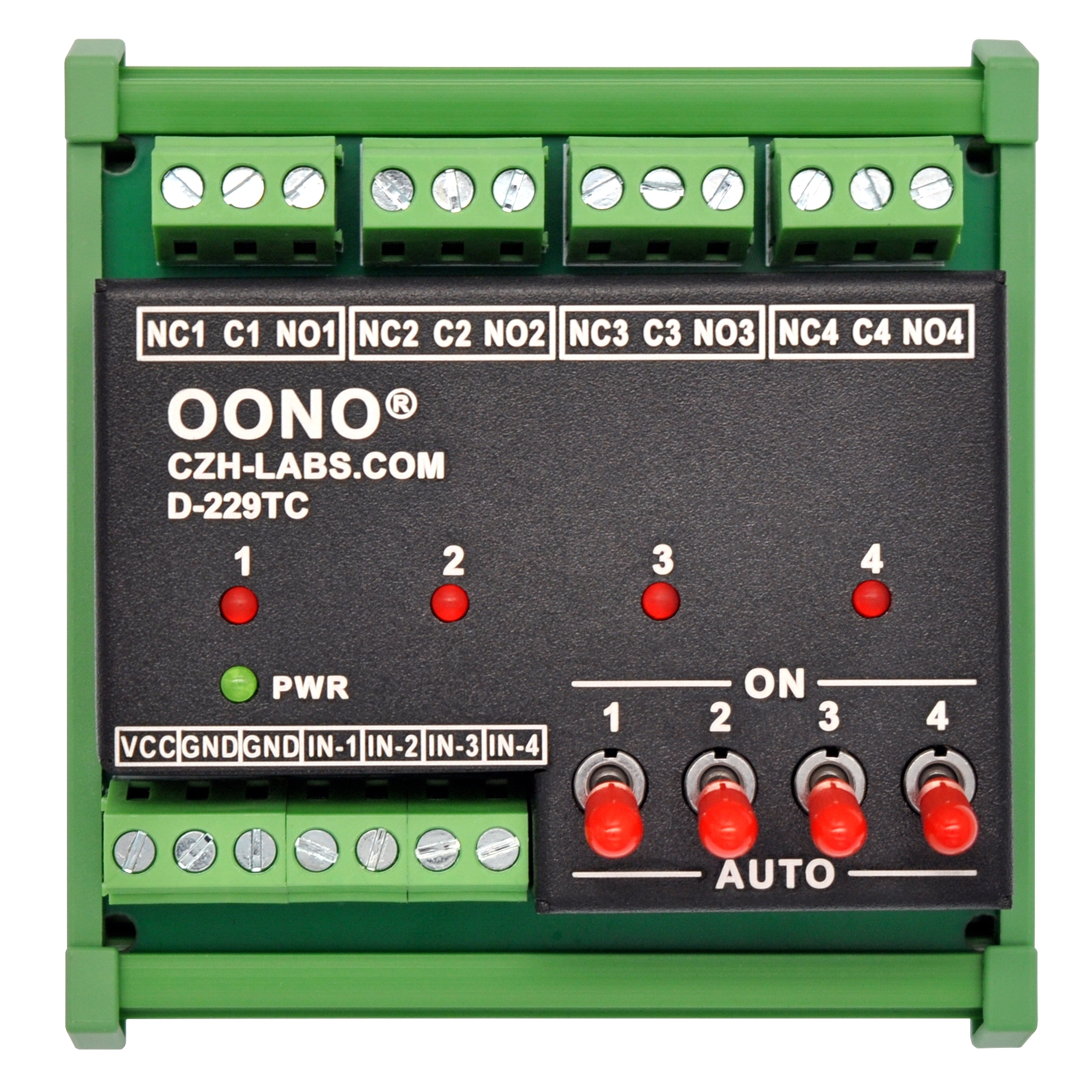 DC5V 4 Channel SPDT 10 Amp Power Relay Module, DIN Rail Mount, with Direct Control Switches