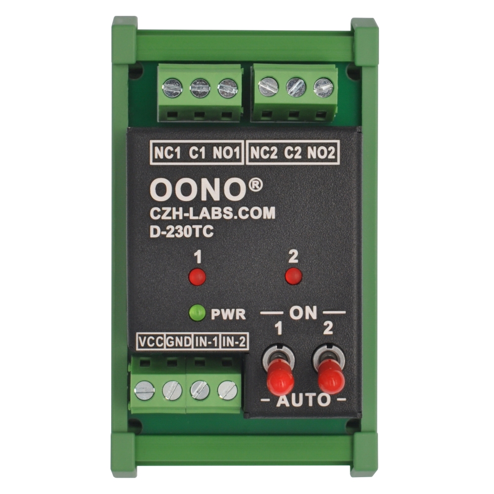DC5V 2 Channel SPDT 10 Amp Power Relay Module, DIN Rail Mount, with Direct Control Switches