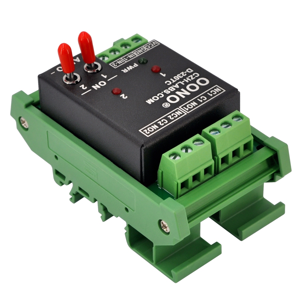 DC5V 2 Channel SPDT 10 Amp Power Relay Module, DIN Rail Mount, with Direct Control Switches