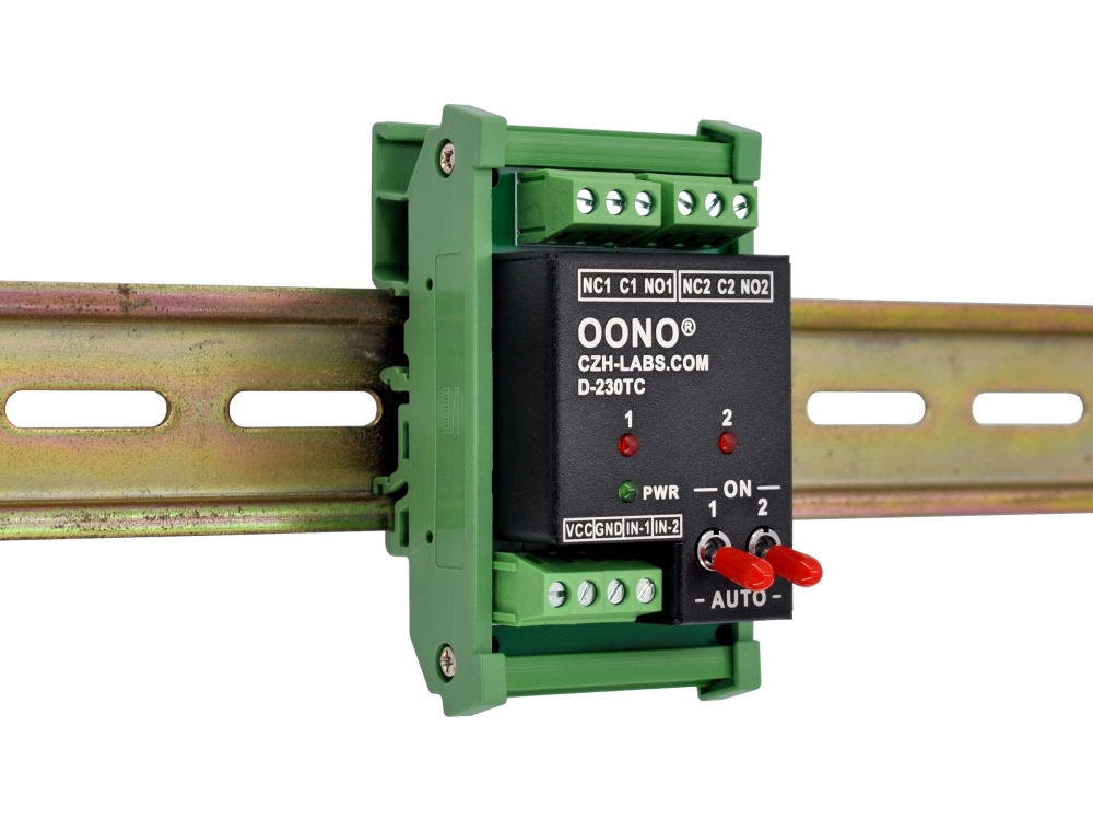 DC5V 2 Channel SPDT 10 Amp Power Relay Module, DIN Rail Mount, with Direct Control Switches