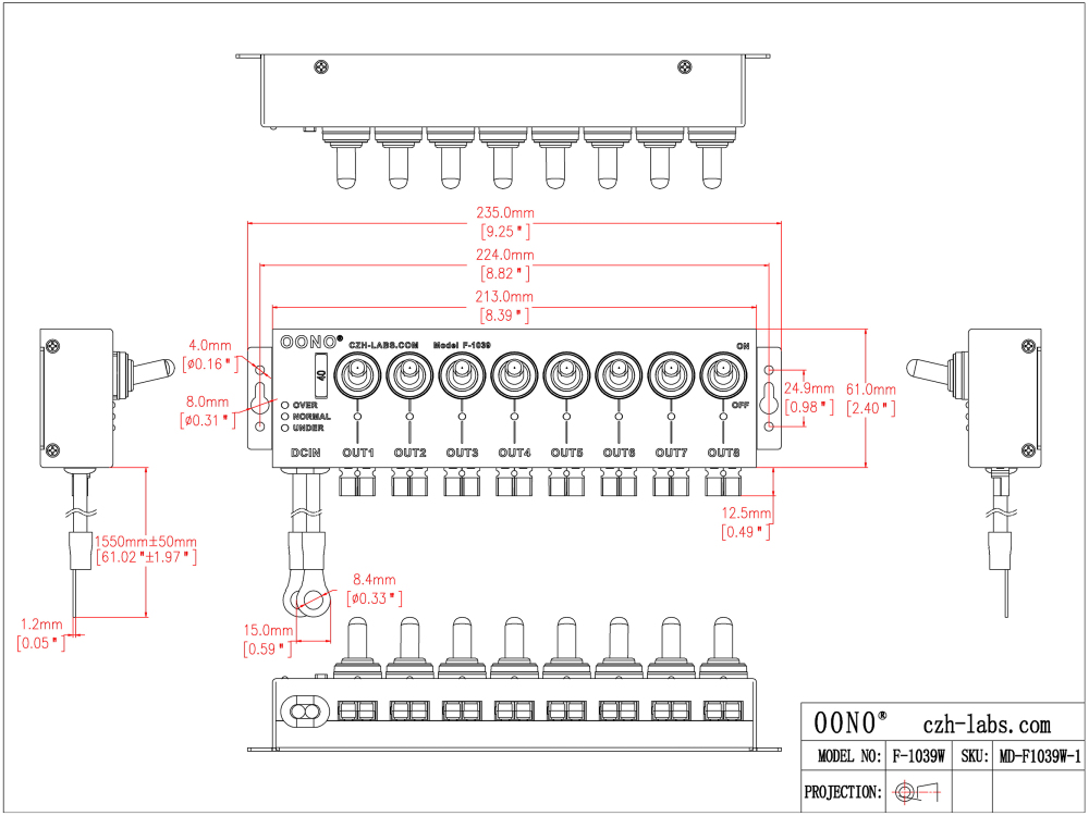 Wired 8 Channel Anderson Powerpole Connector Power Splitter Distributor Source Strip, with 8 Independent Control Switches