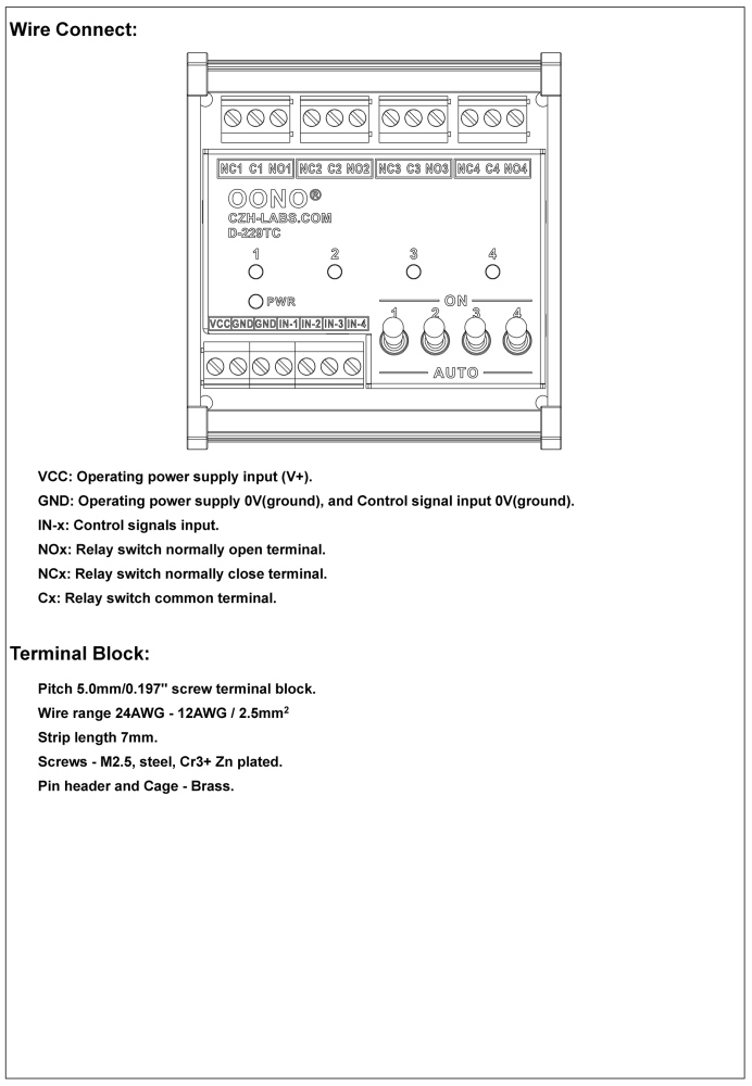 DC5V 4 Channel SPDT 10 Amp Power Relay Module, DIN Rail Mount, with Direct Control Switches
