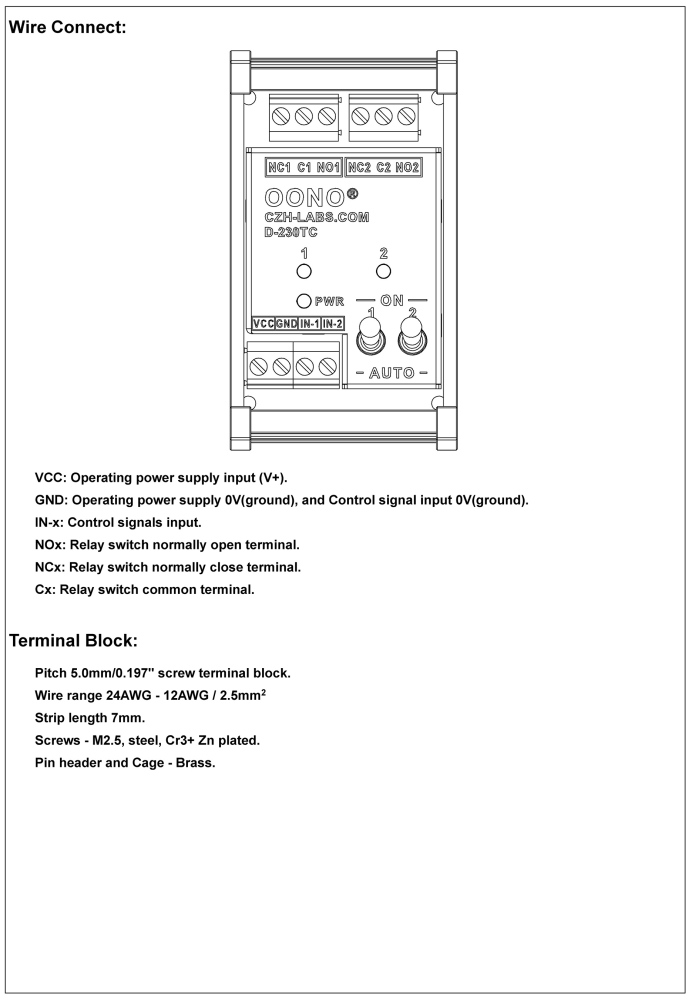 DC5V 2 Channel SPDT 10 Amp Power Relay Module, DIN Rail Mount, with Direct Control Switches