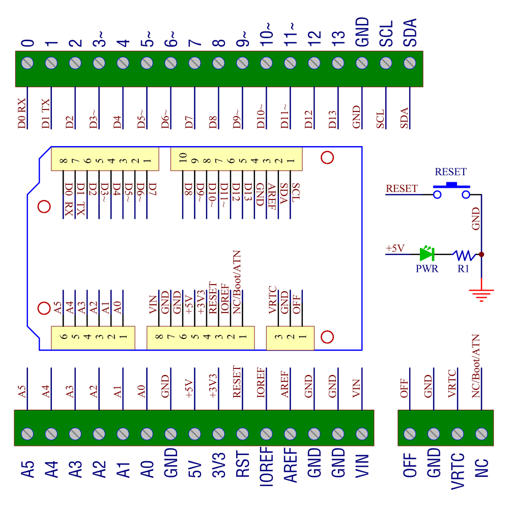 DIN Rail Mount Screw Terminal Block Adapter Module, For Arduino UNO R4 R3 R2 Zero, CZH-LABS D-1099T Ver 2.0