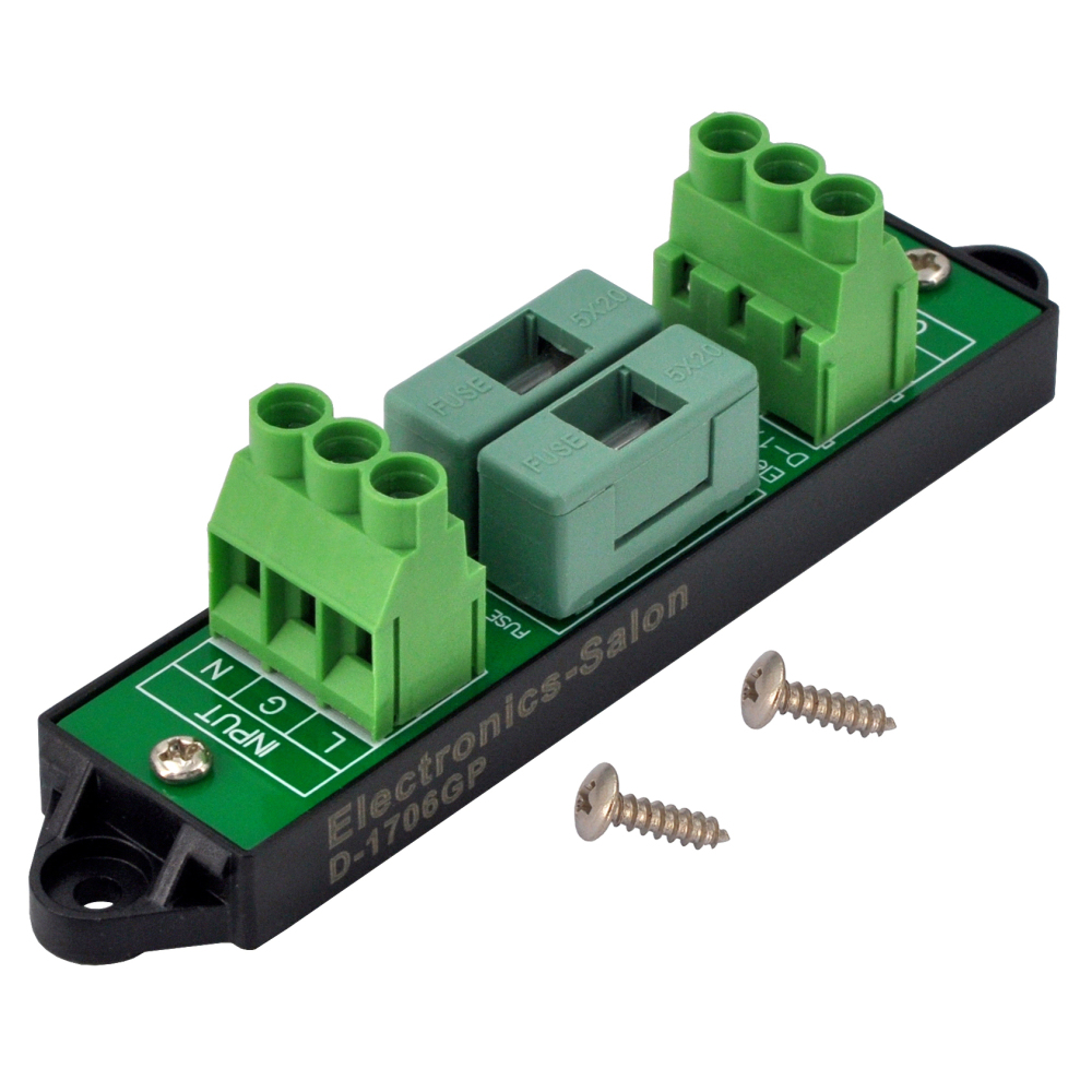 AC Live/Neutral Dual Channel 12 to 250V 6.3Amp Fuse Moudle, Screw Mount, D-1706GP