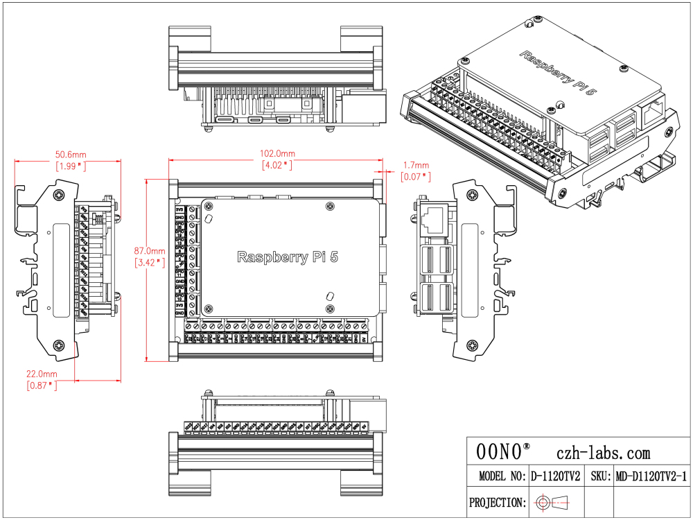 DIN Rail Mount Screw Terminal Block Adapter Module for Raspberry Pi 5 4B 3B+ 3B 3A+ 2B 1B+ 1A+ ZERO-W ZERO-2W