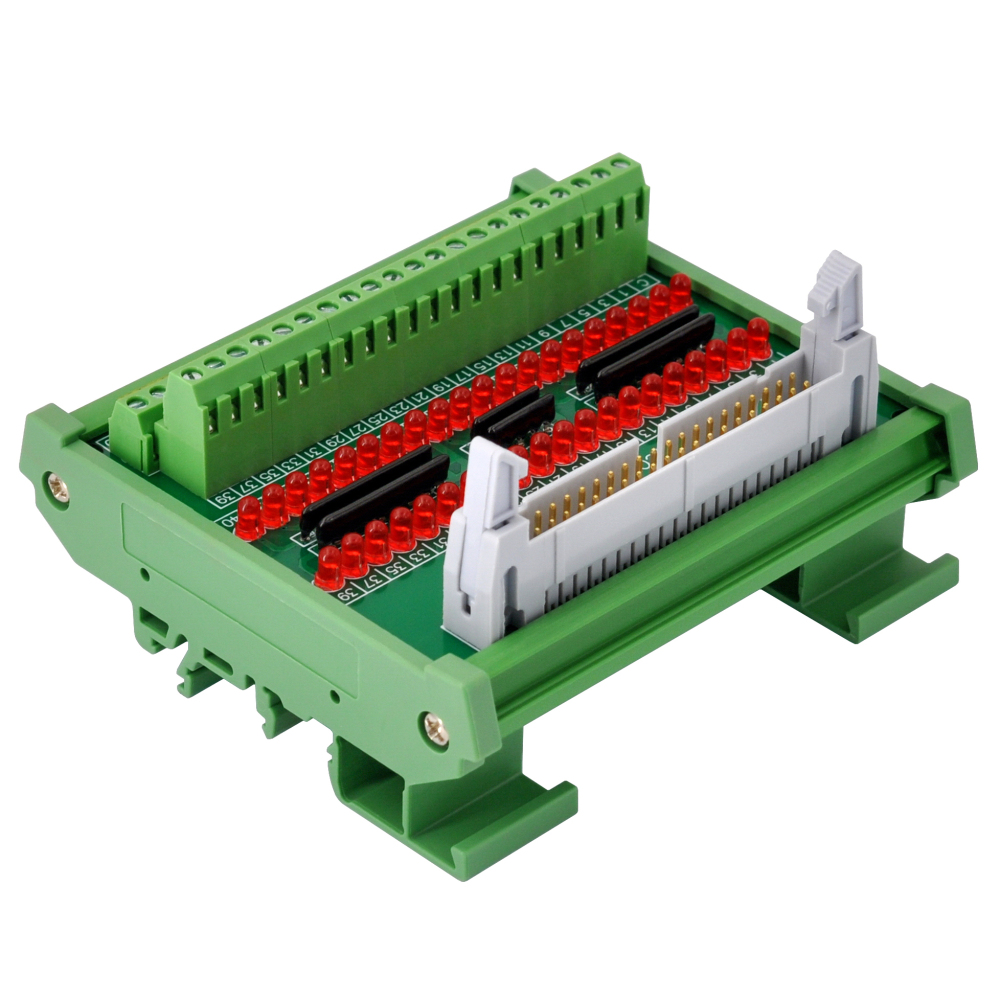 IDC40 Interface Module, COM+ with LEDs For Circuit Indication, DIN41651 Flat Ribbon Cable Breakout Board, DIN Rail Mount