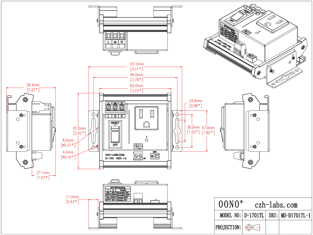 AC Power 1 Channel IoT Relay Outlet Module, DIN Rail or Screw Mounting, Support Normally-OFF Normally-ON Always-OFF Always-ON