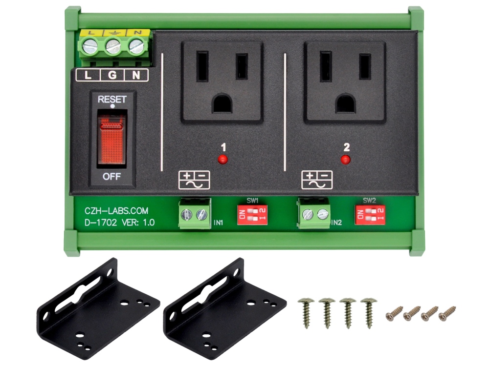 AC Power 2 Channel IoT Relay Outlet Module, DIN Rail or Screw Mounting, Support Normally-OFF Normally-ON Always-OFF Always-ON