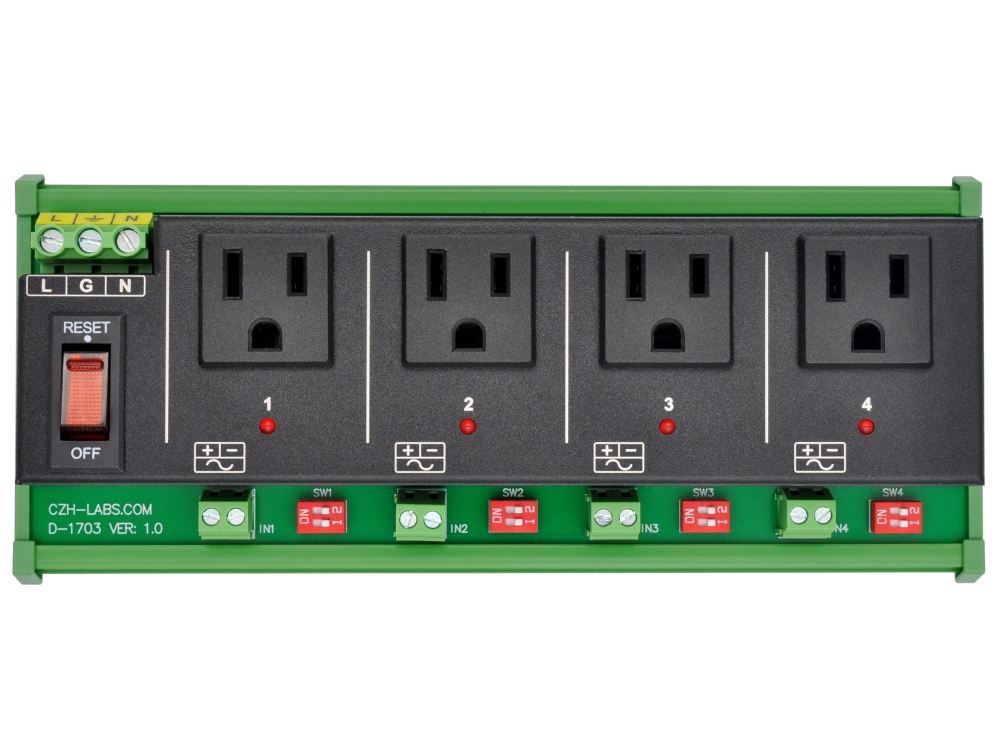 AC Power 4 Channel IoT Relay Outlet Module, DIN Rail or Screw Mounting, Support Normally-OFF Normally-ON Always-OFF Always-ON