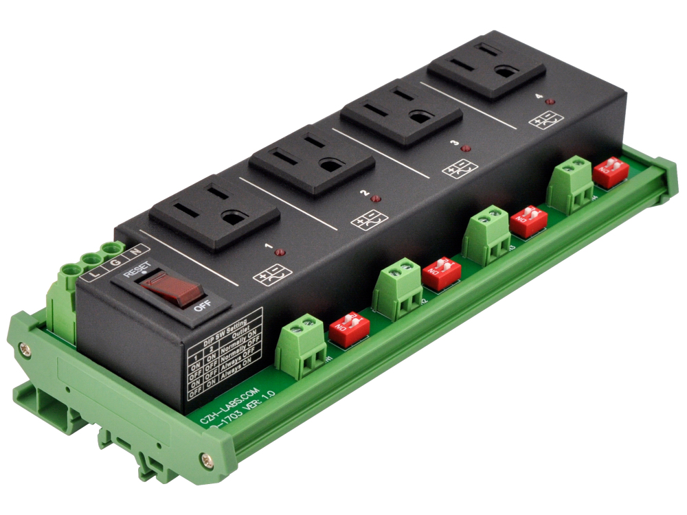 AC Power 4 Channel IoT Relay Outlet Module, DIN Rail or Screw Mounting, Support Normally-OFF Normally-ON Always-OFF Always-ON