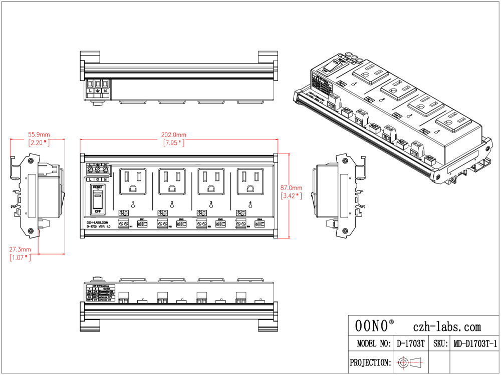 AC Power 4 Channel IoT Relay Outlet Module, DIN Rail or Screw Mounting, Support Normally-OFF Normally-ON Always-OFF Always-ON