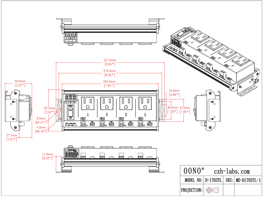 AC Power 4 Channel IoT Relay Outlet Module, DIN Rail or Screw Mounting, Support Normally-OFF Normally-ON Always-OFF Always-ON