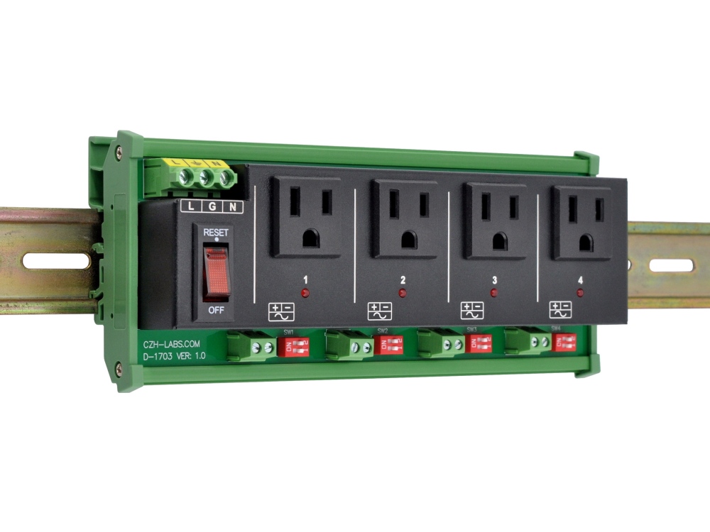 AC Power 4 Channel IoT Relay Outlet Module, DIN Rail or Screw Mounting, Support Normally-OFF Normally-ON Always-OFF Always-ON