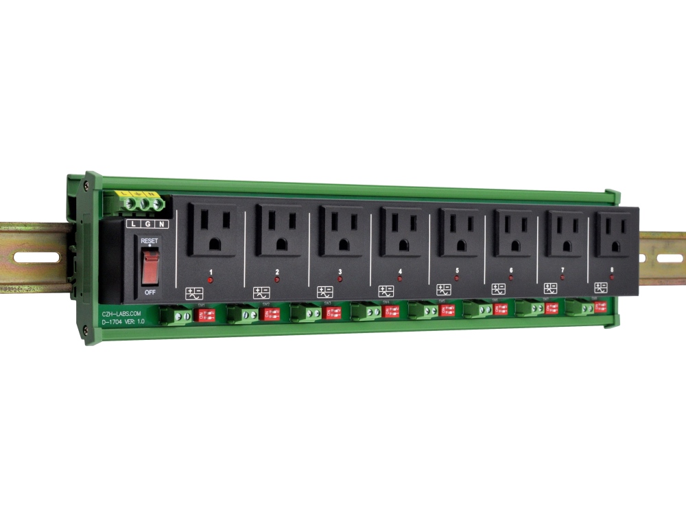AC Power 8 Channel IoT Relay Outlet Module, DIN Rail or Screw Mounting, Support Normally-OFF Normally-ON Always-OFF Always-ON