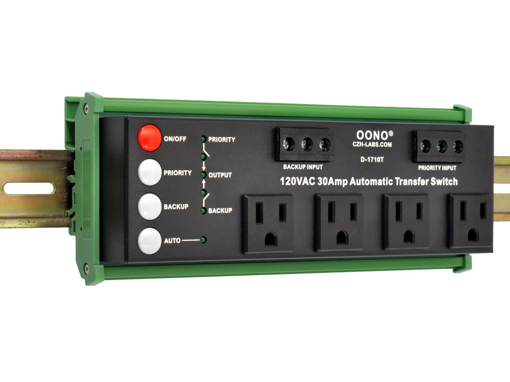 AC120V 30 Amp ATS Automatic Transfer Switch, 4 NEMA-15R Receptacles, DIN Rail or Screw Mounting