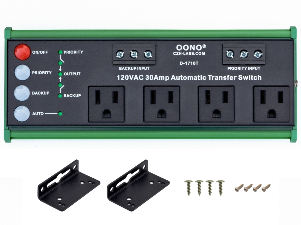 AC120V 30 Amp ATS Automatic Transfer Switch, 4 NEMA-15R Receptacles, DIN Rail or Screw Mounting