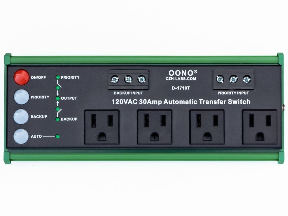 AC120V 30 Amp ATS Automatic Transfer Switch, 4 NEMA-15R Receptacles, DIN Rail or Screw Mounting