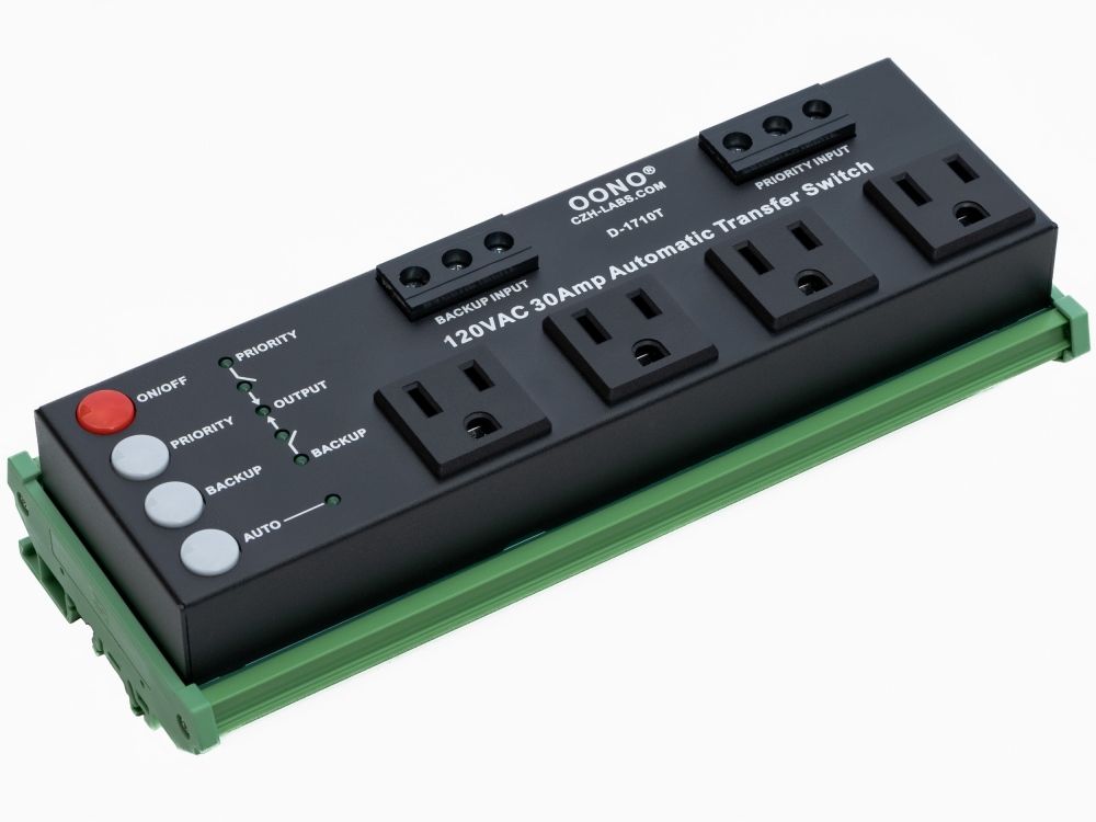 AC120V 30 Amp ATS Automatic Transfer Switch, 4 NEMA-15R Receptacles, DIN Rail or Screw Mounting
