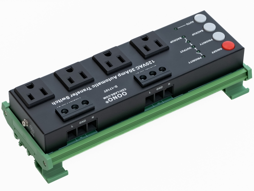 AC120V 30 Amp ATS Automatic Transfer Switch, 4 NEMA-15R Receptacles, DIN Rail or Screw Mounting
