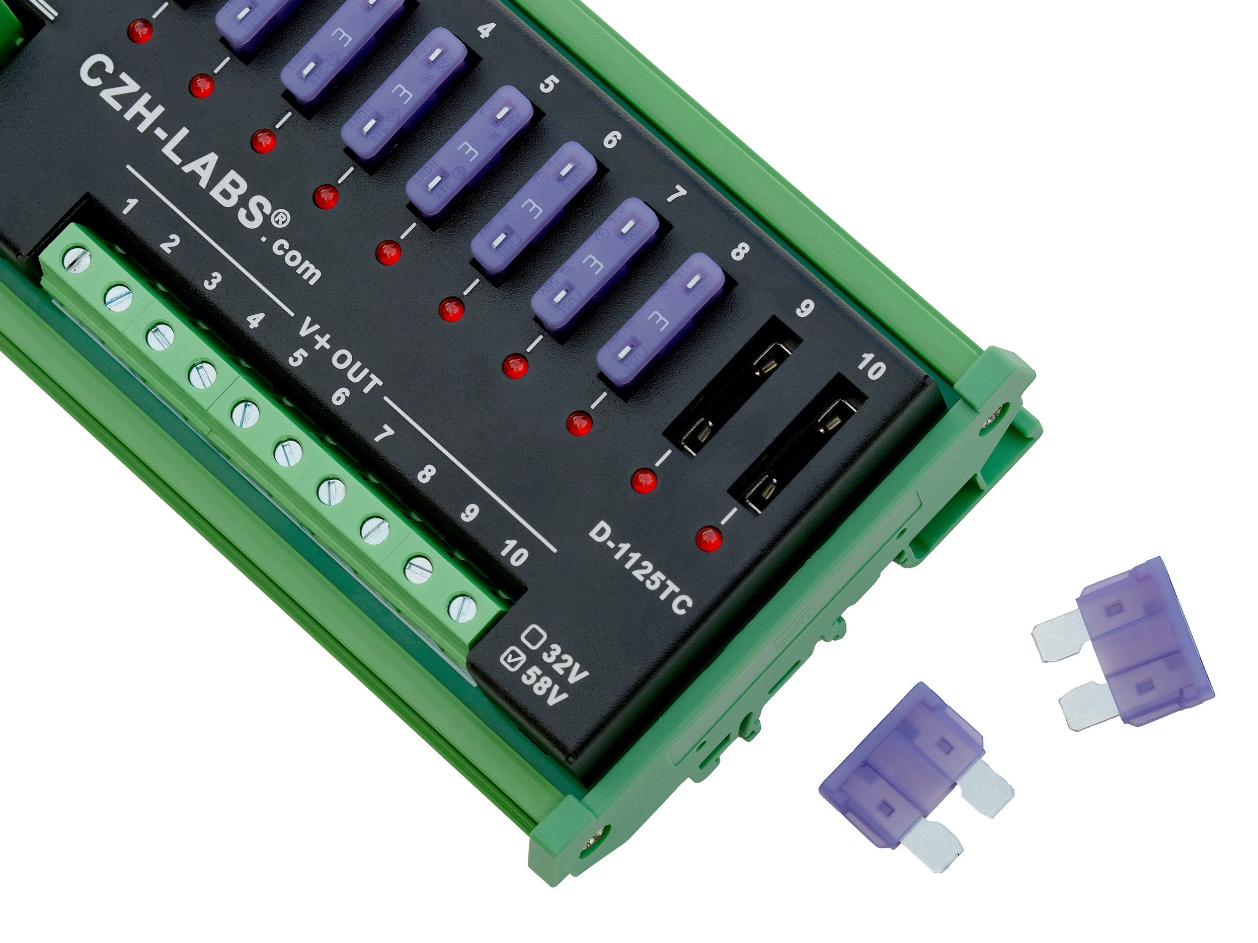 DIN Rail Mount DC 5-58V 10 Position Screw Terminal Block Power Distribution Module, CZH-LABS D-1125TC/58V